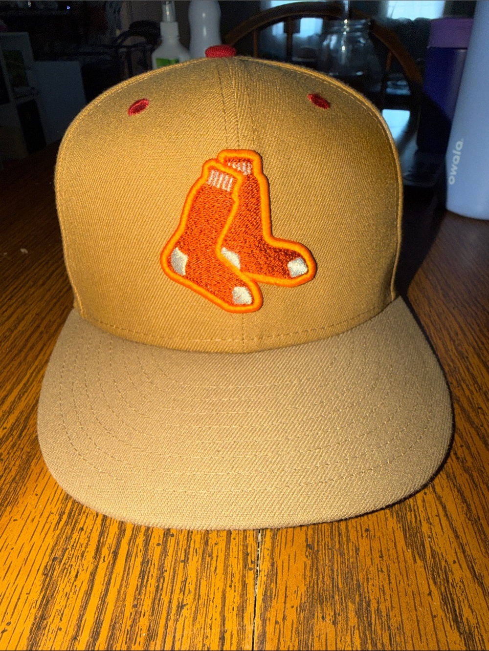 New Era Brown Baseball Cap with Orange Red Boston Socks Logo